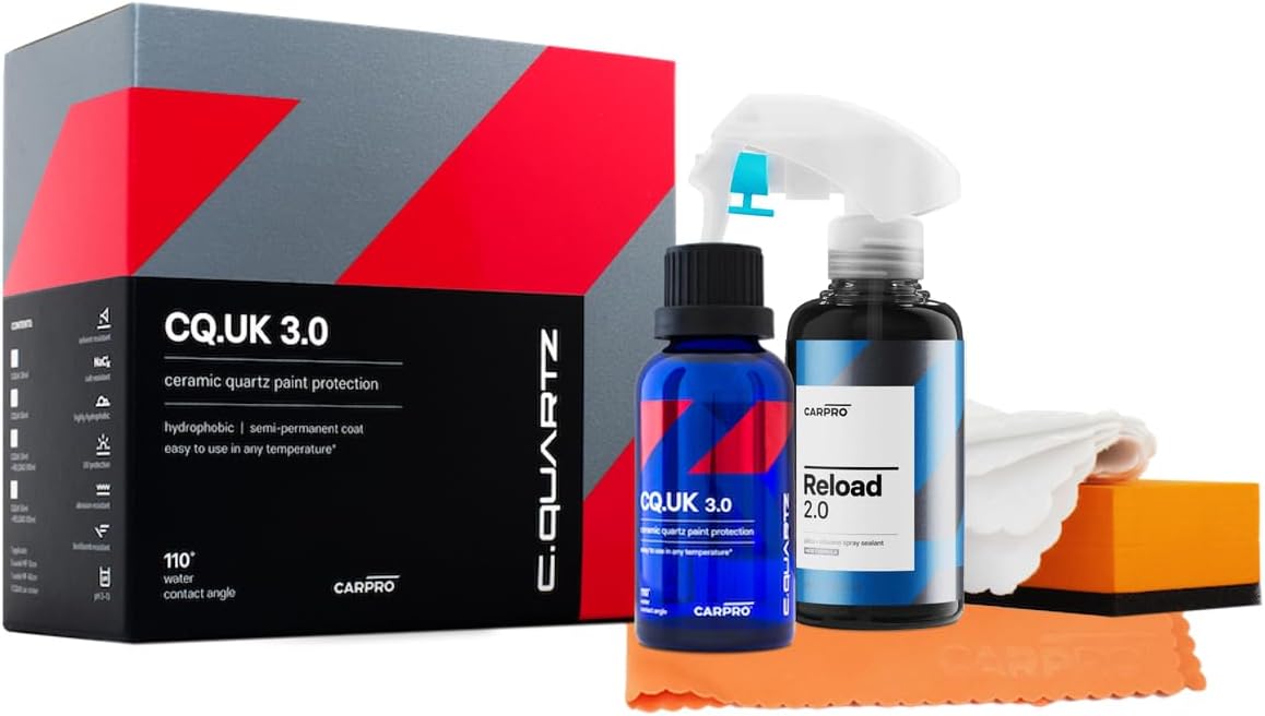 CARPRO CQUARTZ UK 3.0 - Ceramic Coating for Cars, Quartz Based Nanotechnology, Bonds to Paint, Glass, Metal and Plastic - (50ml Kit w/Reload 2.0)