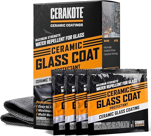 CERAKOTE® Ceramic Glass Coat Protectant - Hydrophobic Automotive Rain Repellant, Long-Lasting and Durable Ceramic Coating, Quick and Easy Application