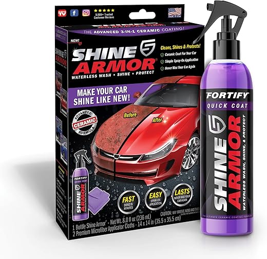 Ceramic Coating Fortify Quick Coat Car Wax Polish Spray Waterless Wash & Wax Hydrophobic Top Coat Polish & Polymer Paint Sealant Detail Protection 8 Fl Oz, With 2 Microfiber Towels Cloths