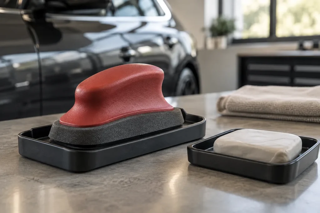 Handheld preparation pad and conventional clay on separate trays