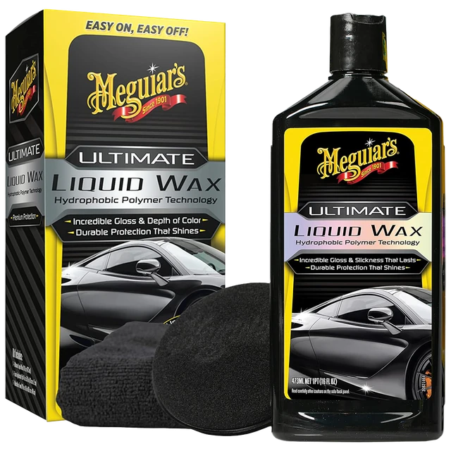 Meguiar’s Ultimate Liquid Wax bottle with box, foam applicator and microfiber towel