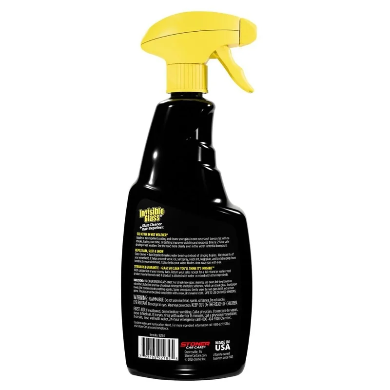 Stoner Invisible Glass Clean & Repel 92184, 22 fl oz Stoner Invisible Glass Clean & Repel 92184, 22 fl oz bottle, back label.