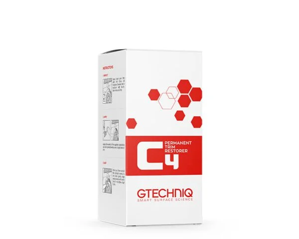 Gtechniq C4 Permanent Trim Restorer manufacturer packaging reference. Bottle size is not visible in this image; match the selected 15 mL offer separately.