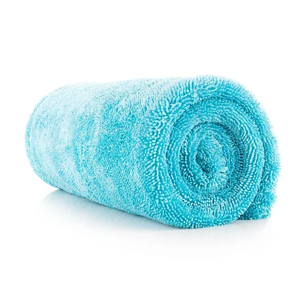 The Rag Company Liquid8r Original 25 x 36 inch blue drying towel, rolled.