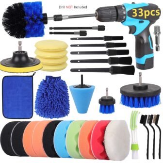 33pcs Car Cleaning Kit Interior Exterior Auto Detailing Wash Drill Brush Engine