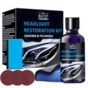 BUFFZIT Car Headlight Restoration Kit - Cleaner with Crystal Coating to Prevent Oxidation, Yellowing, and Scratches | Includes 3 sandpapers...