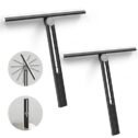 NEWE Shower Squeegee 2 Packs for Glass Doors, All-Purpose 360° Rotating Black Silicone Scraper Cleaner Tool for Tile, Walls, Mirror,...
